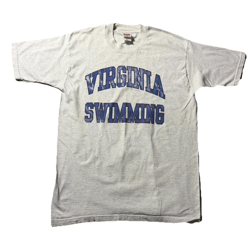 Vintage Virginia Swimming T Shirt Mens L Gray Fruit of the Loom Heavy Cotton USA